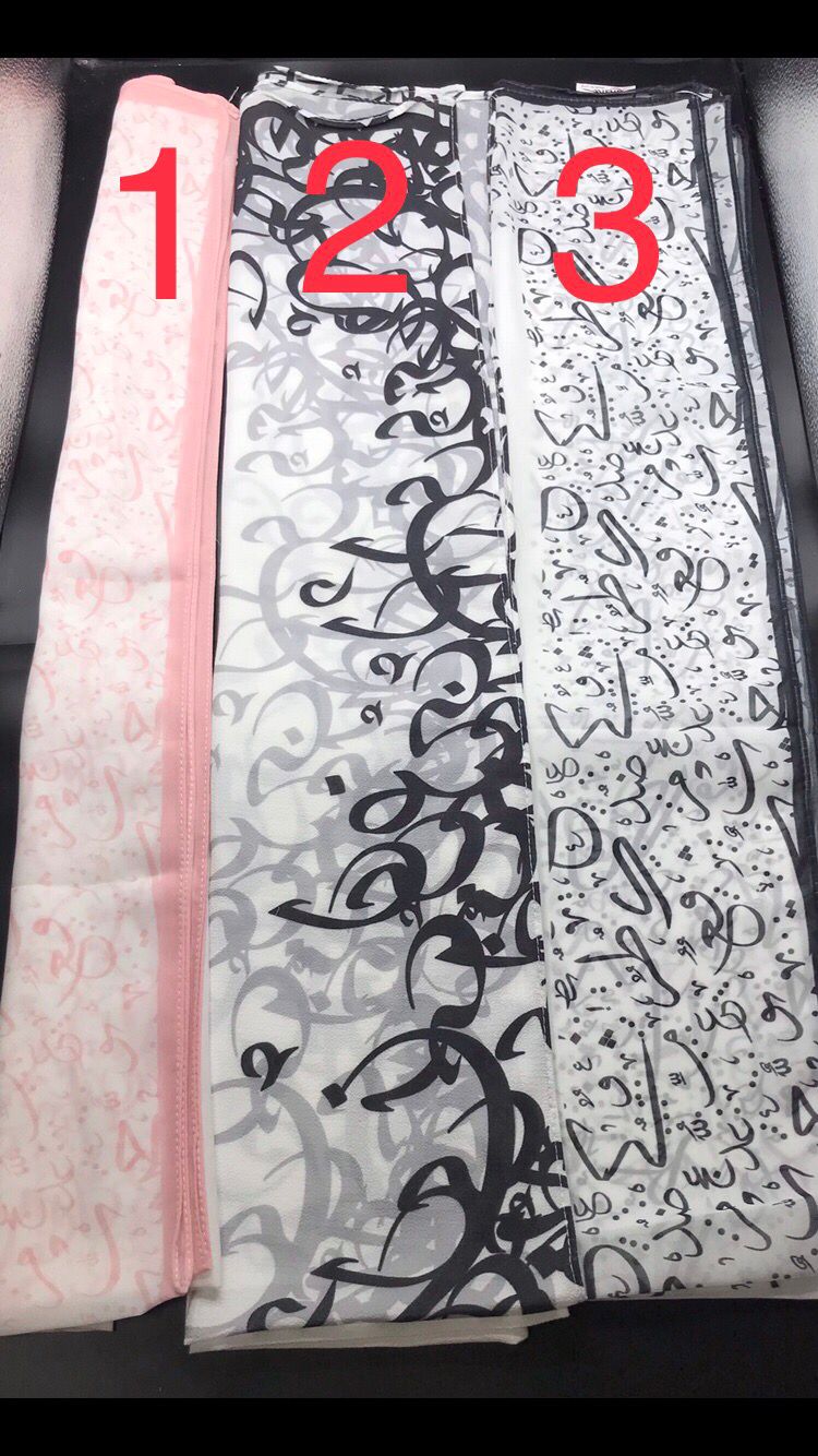 حجاب كريب شيفون طباعه احرف عربية التقى.